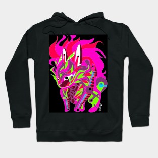 wild rabbit kaiju ecopop in rainbow flames art Hoodie